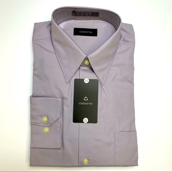 Vintage Claiborne Purple Dress Sport Shirt SZ L 16.5 34 35 Mens Career Buttons - Picture 2 of 7